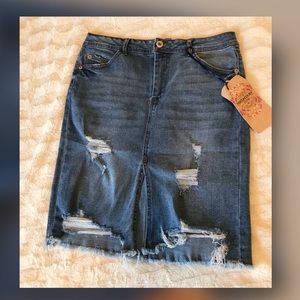 Distressed Denim Skirt